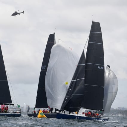 Smuggler, Ichi Ban and Celestial at the start of the 76th annual Sydney to Hobart Yacht race. Photo: EPA-EFE