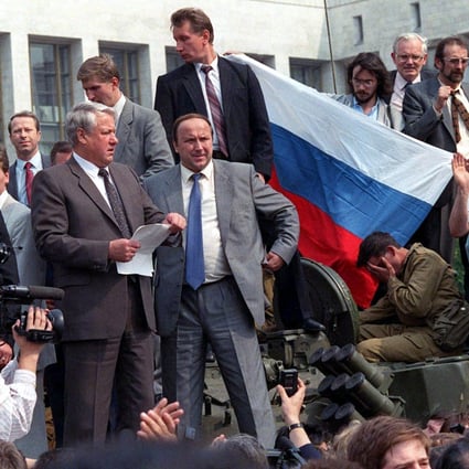 Boris Yeltsin, left, faced down the attempted coup in 1991, but his first foreign minister says he failed to control the economic chaos that followed the collapse of the Soviet Union. Photo: AP