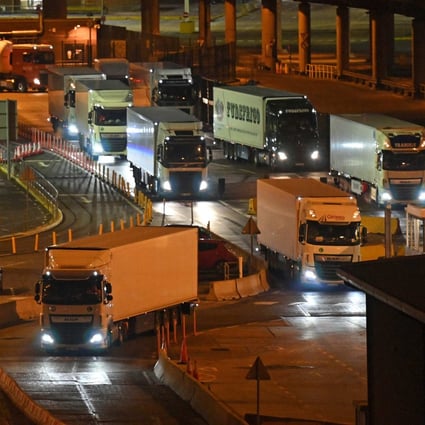 Trucks arrive at the port of Dover on the south-east coast of England as Britain officially left  the European Union trading block on New Year’s Eve 2020. Photo: AFP