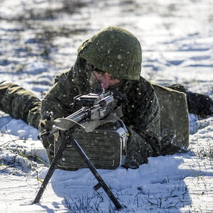 A Russian soldier taking part in drills in the Rostov region, southern Russia, on December 22. Photo: AP