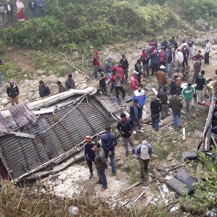 The site of a bus accident in Nepal in 2008 that killed at least 20. On January 2, 2022, a bus carrying 35 people veered off a mountain road in the country, leaving at least seven dead and injuring many more. 