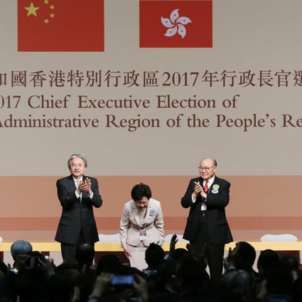 The last leadership race in 2017 featured (from left) John Tsang, Carrie Lam and Woo Kwok-hing. Photo: Sam Tsang