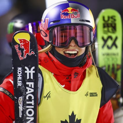 Eileen Gu Ailing after her final run at the FIS World Cup women’s freestyle skiing halfpipe final event in Calgary, Canada. Photo: AP   