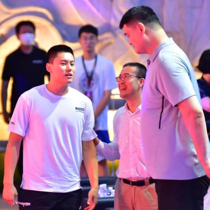 Chinese-Canadian basketball player Ben Li (left) with NBA and CBA legend Yao Ming (right) at a league opening ceremony event in Shanghai. Photo: Handout   