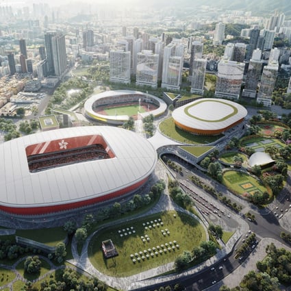 The design by Guangzhou R&F Properties for the new Kai Tak Sports Park in Hong Kong, featuring a retractable natural grass pitch. The pitch ultimately was won by New World Development. Photo: SCMP Pictures.