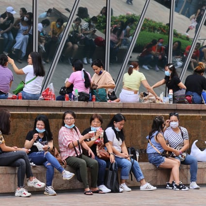 Domestic helpers gather in Hong Kong’s Central area. Photo: Dickson Lee