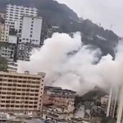 More than 20 people are believed to be trapped in the rubble of a canteen after a gas blast in the southwestern Chinese city of Chongqing on Friday. Photo: Weibo