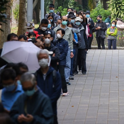 Residents undergo mandatory testing at Victoria Park in Causeway Bay on Sunday. Photo: Nora Tam