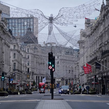 A near-deserted Regent Street is pictured in London on Boxing Day, December 26. Photo: AFP