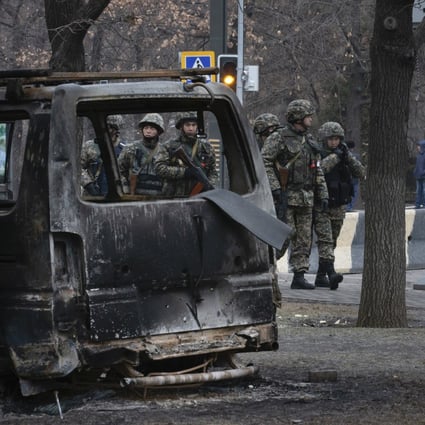 Soldiers patrolling the streets of Almaty, Kazakhstan on Monday. Photo: AP