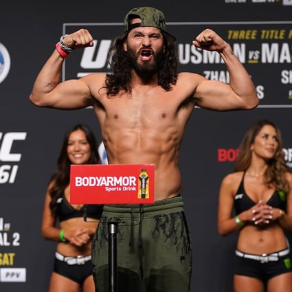 Jorge Masvidal poses on the scale at the UFC 261 weigh-ins. Photo: Jasen Vinlove-USA TODAY Sports