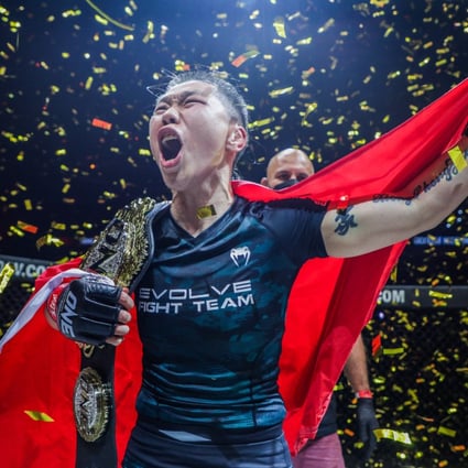 Xiong Jingnan celebrates her unanimous decision win over Michelle Nicolini at ONE: Empower. Photos: ONE Championship