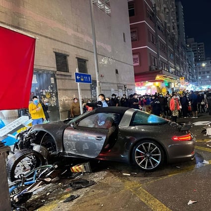 Seven people were injured in a crash involving an out-of-control Porsche in Hong Kong. Photo: Facebook