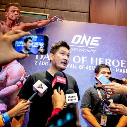 Chatri Sityodtong talks in a media scrum after the One Championship press conference in Manila. Photo: ONE Championship