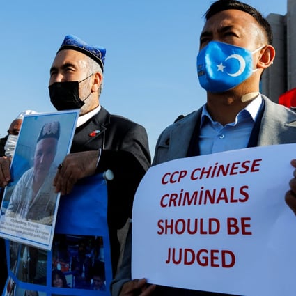 Uygur activists protest against China’s policies in Xinjiang. Photo: Reuters