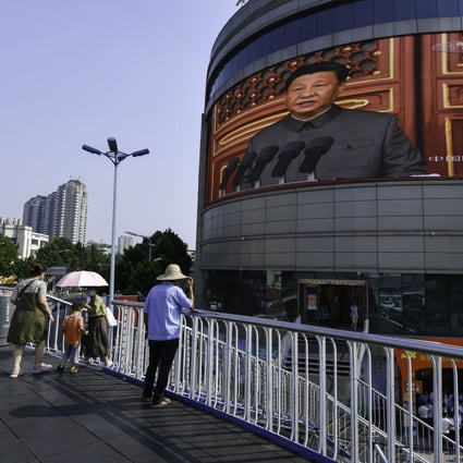 A giant screen in the Anhui provincial city of Fuyang broadcasting a speech by the Chinese President Xi Jinping on July 1, 2021 during the centenary celebrations of the ruling Communist Part of China (CPC). Photo: SOPA Images/LightRocket via Getty Images