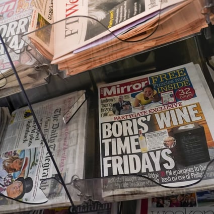 Front pages of British newspapers outside a newsagent in London on Saturday. A string of rule-breaking social events during the pandemic are threatening to topple Prime Minister Boris Johnson. Photo: AP