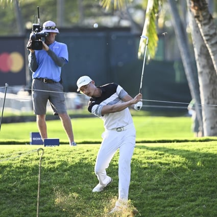 Li Haotong tries to play himself out of trouble on his third shot on the 16th hole during the third round of the Sony Open in Hawaii at Waialae Country Club. Photo: PGA Tour