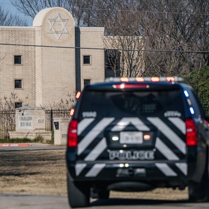 A police vehicle near the Congregation Beth Israel synagogue in Colleyville, Texas. Photo: TNS