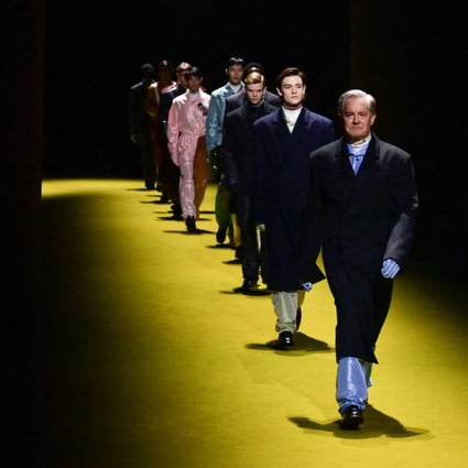 American actor Kyle MacLachlan, British actors Louis Partridge and Thomas Brodie-Sangster, and models present creations for Prada’s Men’s autumn/winter 2022-2023 fashion collection on January 16, in Milan. Photo: AFP