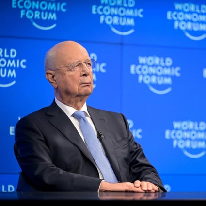 Founder of the World Economic Forum Klaus Schwab at the opening of the Davos Agenda virtual sessions in Cologny near Geneva on Monday. Photo: AFP