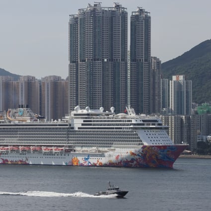 A Genting Dream cruise ship returning to Kai Tak Cruise Terminal with 1,070 passengers aboard after a four-night Cruise to Nowhere “seacation” package on August 1, 2021. Photo: Nora Tam