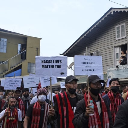 People in in Kohima, Nagaland, at a 70km march demanding the repeal of the Armed Forces Special Powers Act. Photo: AP