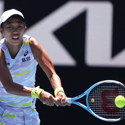 Zhang Shuai hits a return against Elise Mertens during their singles match in Melbourne. Photo: AFP