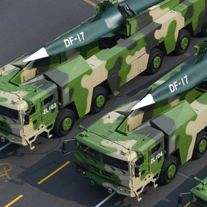 China’s DF-17 medium-range ballistic missile, which is equipped with a hypersonic glide vehicle, was revealed during a military parade in 2019. Photo: Weibo