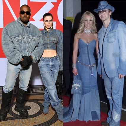 Kanye West and Julia Fox attended the Kenzo autumn/winter 2022 show in double denim looks that evoked memories of when Britney Spears and Justin Timberlake did the same in 2001. Photos: Getty Images, Reuters