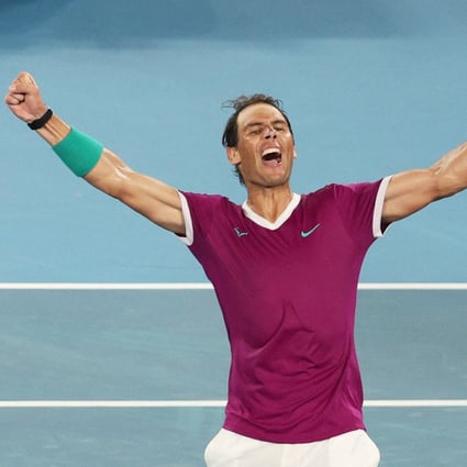 Rafael Nadal celebrates winning the Australian Open. Photo: Reuters