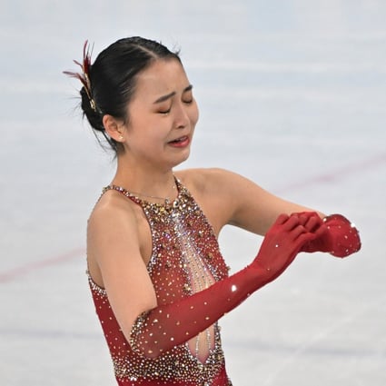 China’s Zhu Yi cries during her performance in the women’s team figure skating competition at the Capital Indoor Stadium during the Beijing 2022 Winter Olympic Games. Photo: Peter Kneffel/dpa