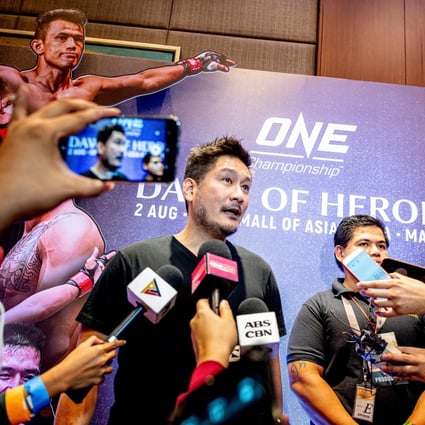 Chatri Sityodtong talks in a media scrum after the One Championship press conference in Manila. Photos: ONE Championship