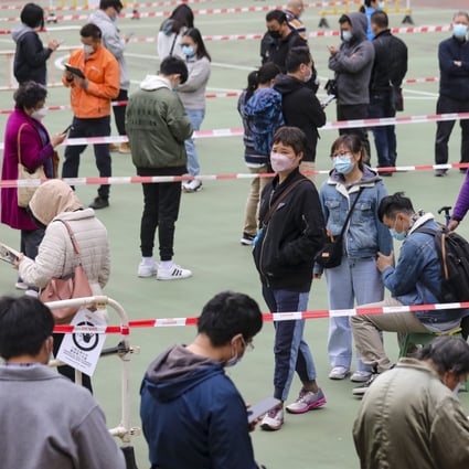 People queue up for Covid-19 tests at Tin Shui Sports Centre, Hong Kong. Photo: Xiaomei Chen