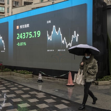 A public screen displays the Shenzhen Stock Exchange and the Hang Seng Index figures in Shanghai on February 7. There are early signs that earnings among emerging market companies are beginning to stabilise after a prolonged period of weakness – just as the earnings picture in developed markets is beginning to look less stellar. Photo: Bloomberg