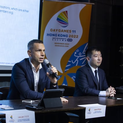 (From left) Gay Games Hong Kong co-chair Lisa Lam, founder and co-chair Dennis Philipse, and assistant professor at Chinese University of Hong Kong’s Gender Studies programme, Suen Yiu-tung. Photo: Gay Games Hong Kong