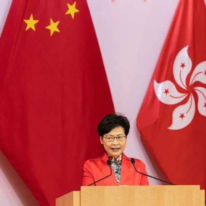 Carrie Lam, Hong Kong’s chief executive, speaks during a reception to celebrate National Day in Hong Kong on October 1, 2021. Photo: Bloomberg