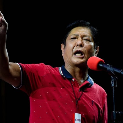Philippine presidential candidate Ferdinand Marcos Jnr, son of the late dictator Ferdinand Marcos, during a campaign rally on Monday. Photo: Reuters