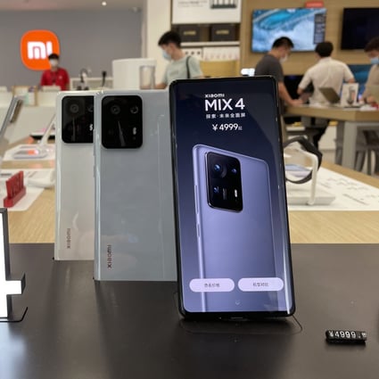 Xiaomi MIX 4 smartphones are displayed at a Xiaomi store  in Beijing, Sept. 08, 2021. Photo: SCMP/Simon Song