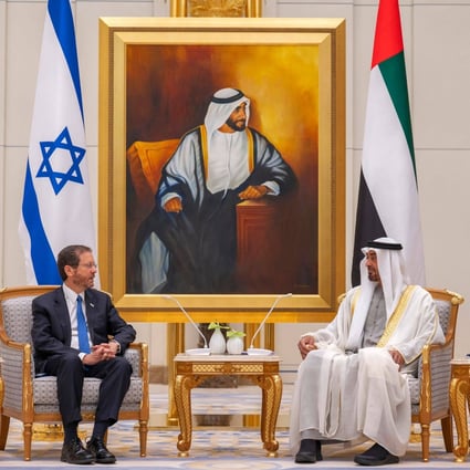 Israel’s President Isaac Herzog meets Abu Dhabi’s Crown Prince Sheikh Mohammed bin Zayed al-Nahyan in January. Photo: United Arab Emirates News Agency Handout via AFP