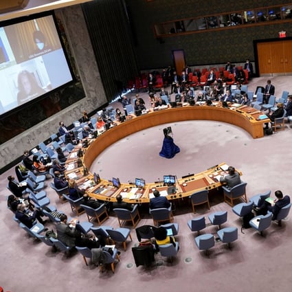 The UN Security Council meets to discuss the situation between Russia and Ukraine, at the UN headquarters in New York on February 17. Photo: Reuters