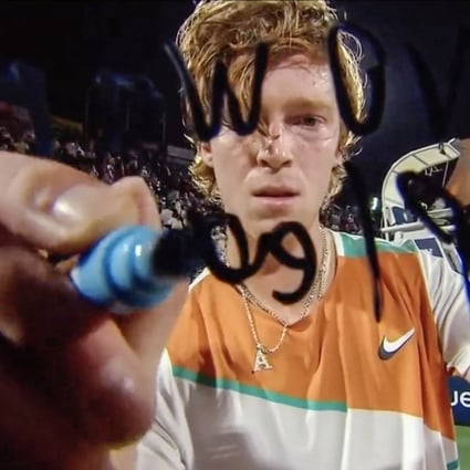 Russian tennis player Andrey Rublev made a bold statement in Dubai, writing ‘No war please on the TV cameras. Photo: Handout