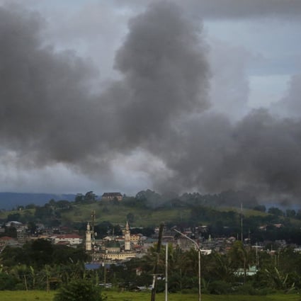 Military air strikes in Marawi city, southern Philippines, in 2017. Photo: AP 