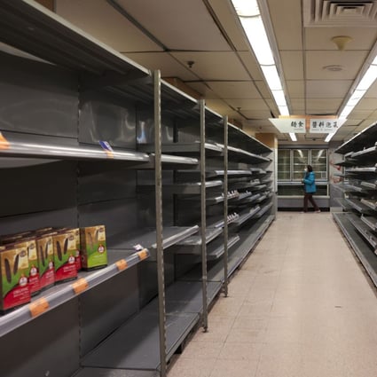 Empty shelves in a supermarket at Sai Wan Ho. Photo: Sam Tsang