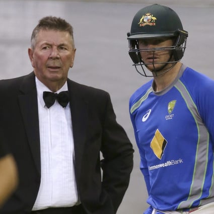 FILE - Australia’s chairman of selectors Rod Marsh, (left) talks with cricket captain Steve Smith during training in Adelaide on November. 25, 2015. Photo: AP