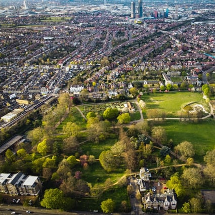 A drone’s view of Acton Park and Acton Central in the Ealing borough outside London’s city centre. Photo:  Shutterstock.
