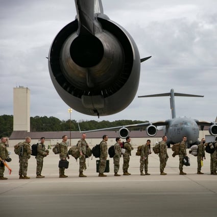 US troops leave for Europe from the Pope Army Airfield at Fort Bragg, North Carolina, on February 3. A US official said on March 7 the US is sending 500 more troops to Europe to boost Nato security. Photo: AFP