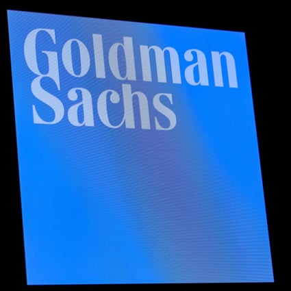 The ticker symbol and logo for Goldman Sachs is displayed on a screen on the floor at the New York Stock Exchange. Photo: Reuters