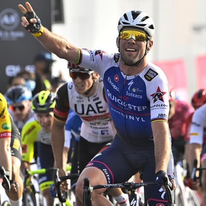 Mark Cavendish after winning the UAE Cycling Tour second stage event from Hudayriyat Island to the Abu Dhabi Breakwater. Photo: AP   