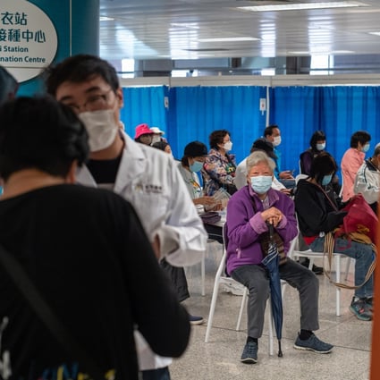 People rest after receiving the coronavirus vaccine at a centre set up at Tsing Yi MTR station, on March 11. The government’s failure to push vaccinations among the elderly has been blamed for the high number of deaths during Hong Kong’s fifth Covid-19 outbreak. Photo: EPA-EFE